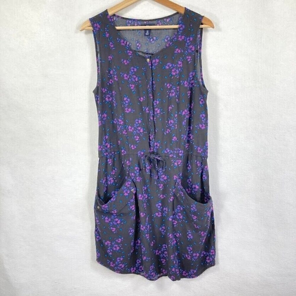 Gap Floral Print Midi Tank Dress Pockets Drawstring Waist Med